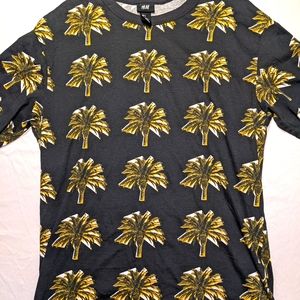 H&M black with gold palm trees T-Shirt